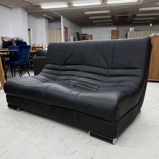 【美品‼️】ニトリ 本革製 150cm幅2人掛けソファ ラヴソファ ブラックレザー♪