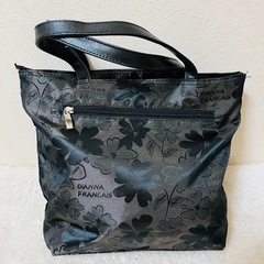 レディース 手提げバッグ トートバッグ 花柄 黒 ブラック ファスナー付きの画像