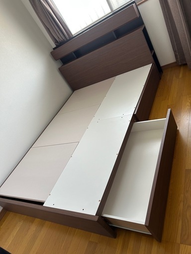 コンセント照明収納付きダブルベッドフレーム