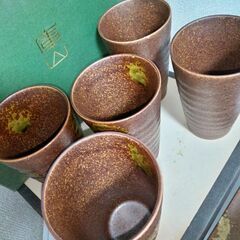 未使用 美濃焼　庫山窯 フリーカップ大サイズ揃 5客　大角皿１枚 古窯の旅の画像