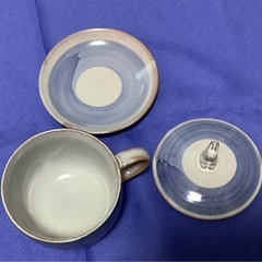 茶碗蒸しの食器と兎オブジェ付き蓋・茶・スプーンetcバラエティセット3客🐇の画像