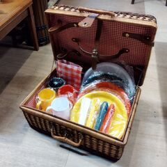 ピクニックバスケット 食器付き 籠 トランク 小物収納　/TJ-2664 2Fの画像
