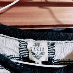 チェック柄ニットセーター 長袖 黒白 Mサイズの画像