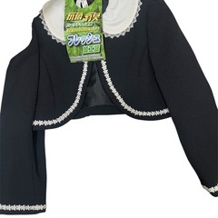 120cm 子供 フォーマルドレス 黒のドット柄フリルドレスセット 3点の画像