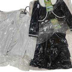 120cm 子供 フォーマルドレス 黒のドット柄フリルドレスセット 3点の画像