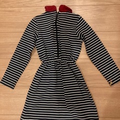 プチバトー 赤襟ボーダーワンピース 8ans/126cmの画像