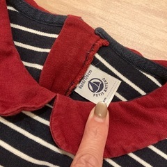 プチバトー 赤襟ボーダーワンピース 8ans/126cmの画像