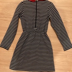 プチバトー 赤襟ボーダーワンピース 10ans/138cmの画像