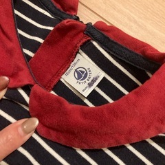 プチバトー 赤襟ボーダーワンピース 10ans/138cmの画像