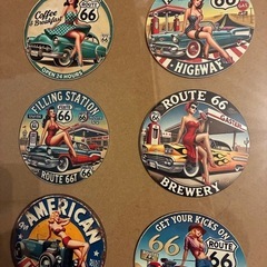 レトロなアメリカン木製コースター15枚を額装しましたの画像