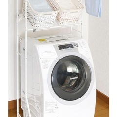 ランドリーラック 棚1段 バスケット台・ハンガーバー付き の画像