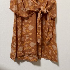 インド綿 × 手織り風プリント ワンピース ベルト付き（前結び・後ろ結び可)の画像