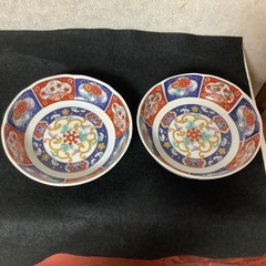 昭和レトロ　金彩赤絵　深皿　なます皿　煮物鉢　中鉢　2点　北山窯　金継ぎ用の画像