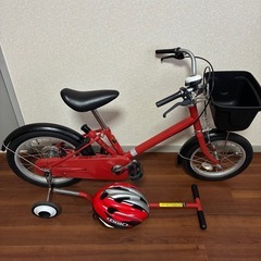 無印良品 16型幼児こども自転車 レッド 押し棒補助輪付 赤 子供用舵取り自転車の画像