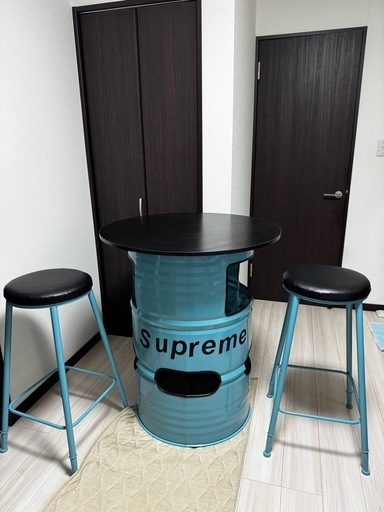 激レア 新品 ドラム缶リメイクテーブル椅子セット ライトブルー