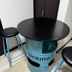 激レア 新品 ドラム缶リメイクテーブル椅子セット ライトブルー の画像