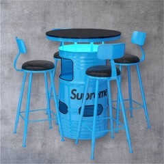 激レア 新品 ドラム缶リメイクテーブル椅子セット ライトブルー の画像