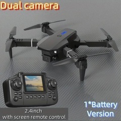 新品【169】E88 HDデュアルカメラ 2.4インチ画面リモコン＋WiFi伝送 折りたたみドローン（ブラック）の画像