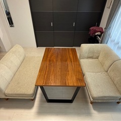 【ポケットコイルリビングダイニング 4点セット テーブル+2人掛けソファ1脚+1人掛けソファ1脚+コーナーソファ1脚 W120】の画像