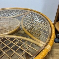 ラタン ガラステーブル 円形90cm ローテーブル 籐家具の画像