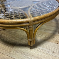 ラタン ガラステーブル 円形90cm ローテーブル 籐家具の画像