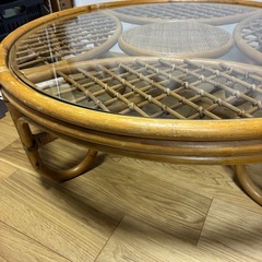 ラタン ガラステーブル 円形90cm ローテーブル 籐家具の画像