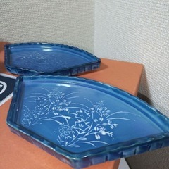 未使用　有田焼　墨はじき萩　末広料理揃　西峰作　４個　2客セットの画像