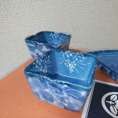 未使用　有田焼　墨はじき萩　末広料理揃　西峰作　４個　2客セットの画像