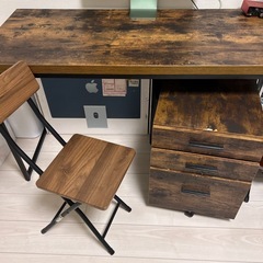 【引取限定】ニトリ　Nステイン デスク ワゴン　折りたたみチェア　3点セットの画像