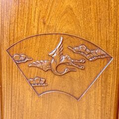 【高級和家具】花梨衝立 彫刻 扇面文様 透かし細工 木製パーテーション 花梨無垢 銘木 和室 茶室 間仕切り 店舗什器 E1EX0308の画像