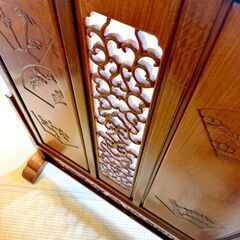 【高級和家具】花梨衝立 彫刻 扇面文様 透かし細工 木製パーテーション 花梨無垢 銘木 和室 茶室 間仕切り 店舗什器 E1EX0308の画像