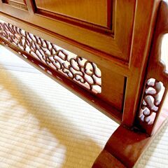 【高級和家具】花梨衝立 彫刻 扇面文様 透かし細工 木製パーテーション 花梨無垢 銘木 和室 茶室 間仕切り 店舗什器 E1EX0308の画像