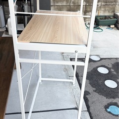 レンジラック ゴミ箱上ラック 幅80cm　ホワイト×ナチュラル木目の画像