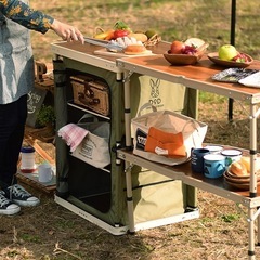 DOD(ディーオーディー) ワンポールテントテーブル ポールを囲んで 簡単設置 ウッド調 折りたたみ式 TB6-487の画像