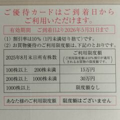 高島屋 株主優待カード（利用限度額なし）の画像