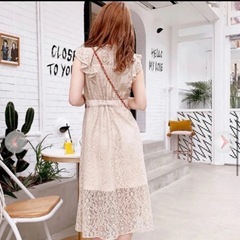 (( 美品 ))総レース・レースラッフル・ロングワンピ・膝丈ワンピースの画像