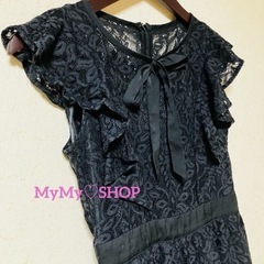 (( 美品 ))総レース・レースラッフル・ロングワンピ・膝丈ワンピースの画像