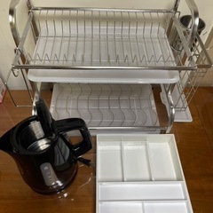 キッチン用品3点セット☆水切りかご・T-FALケトル・カトラリースタンドの画像