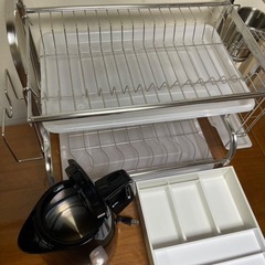 キッチン用品3点セット☆水切りかご・T-FALケトル・カトラリースタンドの画像