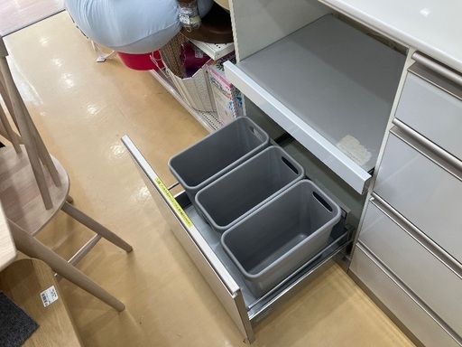 【軽トラック貸出サービス有】　綾野製作所　レンジボード　２枚扉　引き出し付き　傷・汚れ有り　シルバー×ホワイト