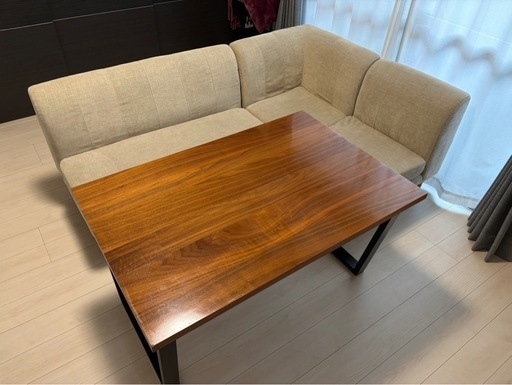 ダイニング4点セット（テーブル&ソファ3点） ベージュ