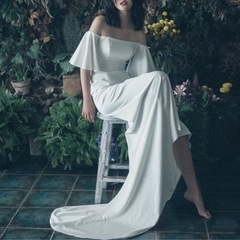 新品未使用　Fiveen ウエディングドレス 白 ロング オフショルダー結婚式 前撮りの画像