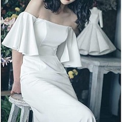 新品未使用　Fiveen ウエディングドレス 白 ロング オフショルダー結婚式 前撮りの画像