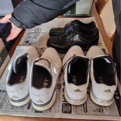 ゴルフバック、クラブ、靴の画像