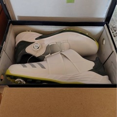 ゴルフバック、クラブ、靴の画像