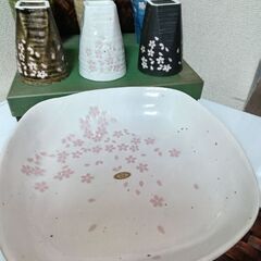 未使用 美濃焼 水峰窯 花舞 大鉢24㎝付き籠入り六客フリーカップ　口径8㎝の画像