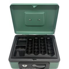PLUS 小型 手提金庫 CB-060G グリーン 鍵付き 中古の画像