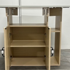 キッチンカウンター カウンターワゴン バタフライテーブル 食器棚 木製 ホワイト ナチュラルの画像