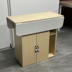 キッチンカウンター カウンターワゴン バタフライテーブル 食器棚 木製 ホワイト ナチュラルの画像