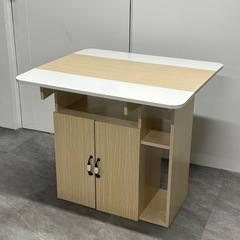キッチンカウンター カウンターワゴン バタフライテーブル 食器棚 木製 ホワイト ナチュラルの画像